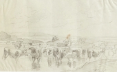 Carl Ebert, landscape with cattle in the riverbed