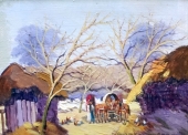György Németh (Németh György), homestead with horse and cart