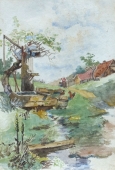 Karl Schultheiss atr., Rural landscape with feeding tray
