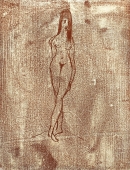 Tugomir Huberger, Red Female Nude Lithograph