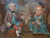 Portrait zweier adeliger Kinder mit Früchten und Singvogel