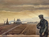 Karl Seubert, Kriegsheimkehr vor zerstörter Dorflandschaft