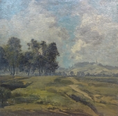 Max Hartwig, Landschaft mit kleiner Kapelle auf einem Hügel
