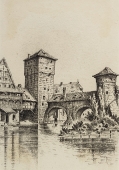Eduard Schotte, Nürnberg, Weinstadel mit Wasserturm und Henkersteg