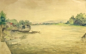 Unknown artist, Lake view with ferry