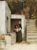 Danish painter, Two Italian girls fetching water on the island of Ischia