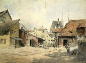 Rudolf Geissler, Nürnberger Hinterhof mit Blick auf die Lorenzkirche