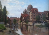 August Fischer, View Across the Pegnitz River to the Synagogue in Nuremberg